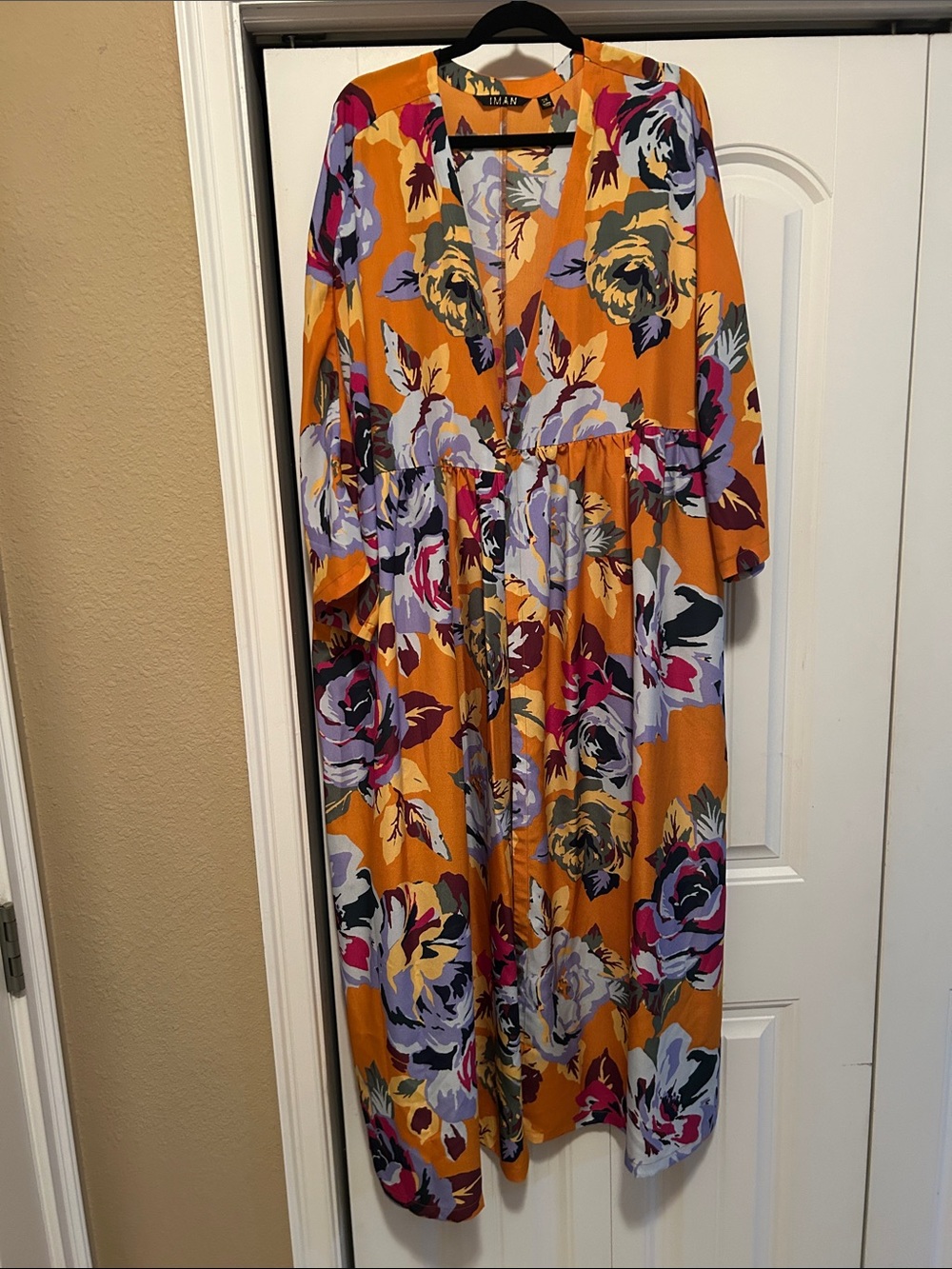 IMAN Golden Mustard Floral Maxi  Duster
